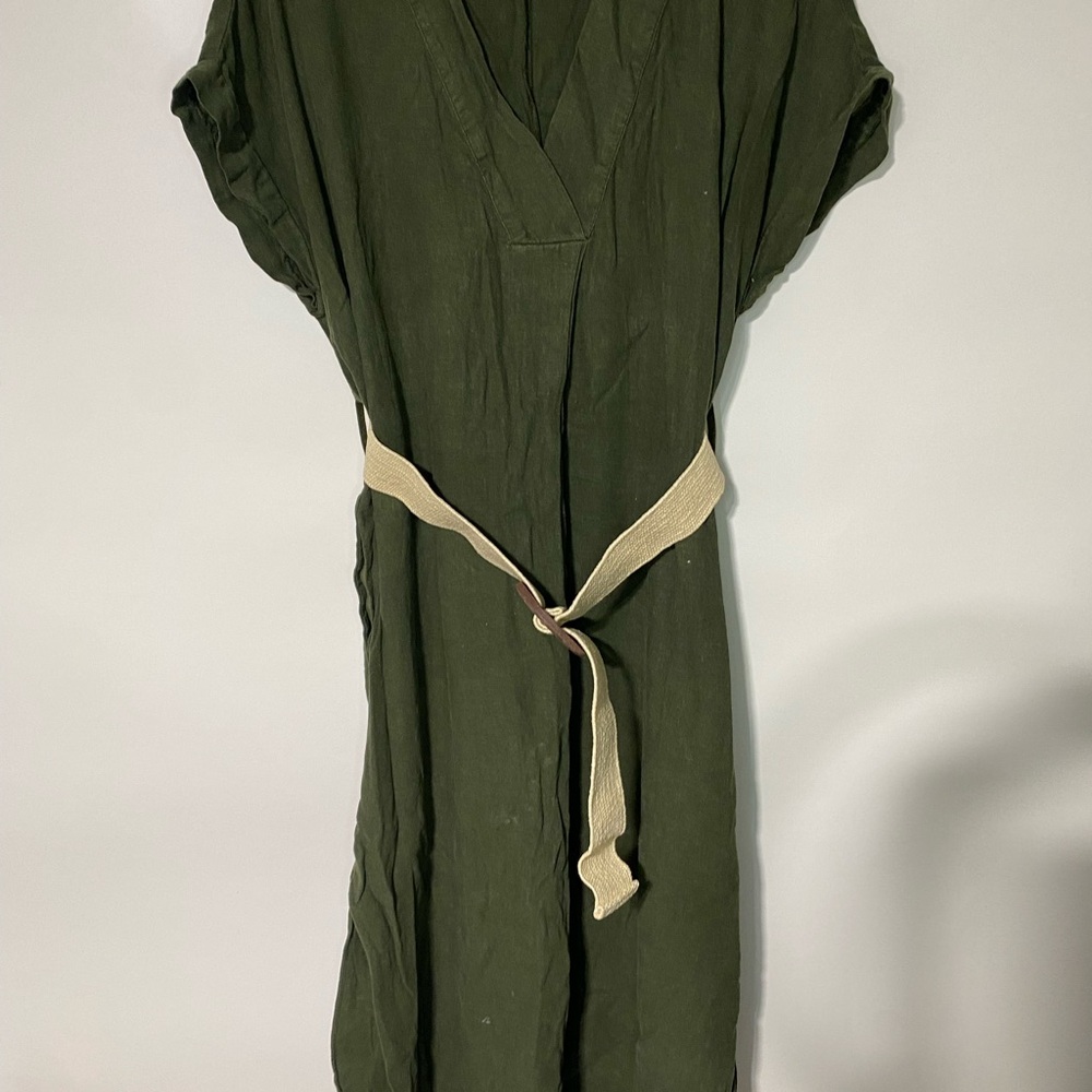 ZARA - Olive Green Dress with Tan Belt